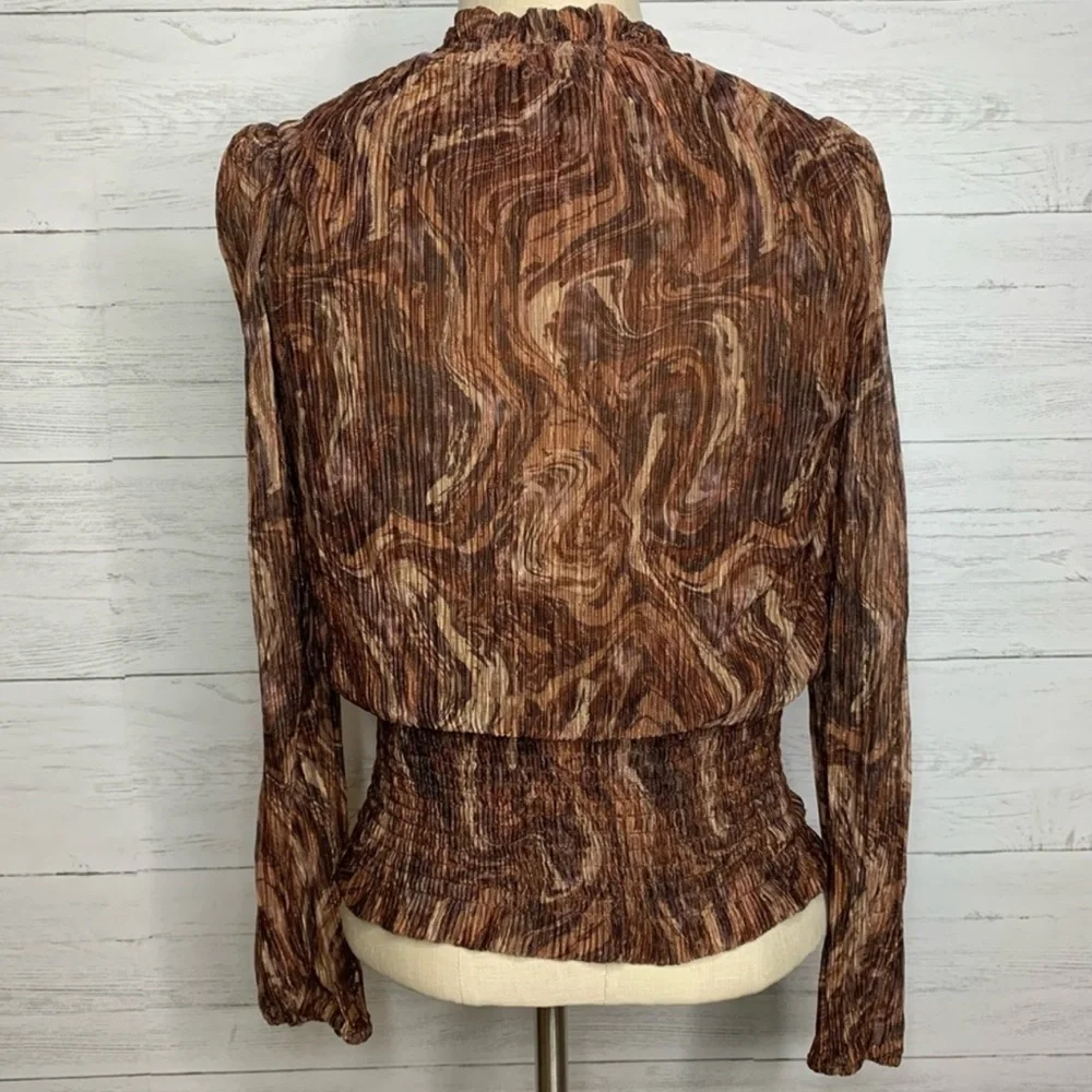 Joie Brocade paisley Smocked Waist long sleeve blouse - Picture 5 of 11